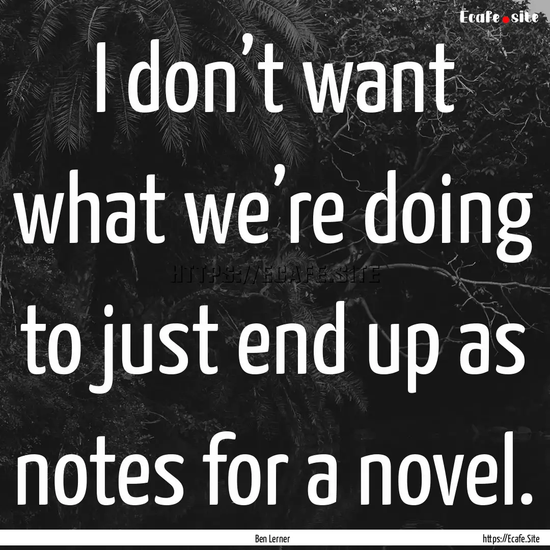 I don’t want what we’re doing to just.... : Quote by Ben Lerner