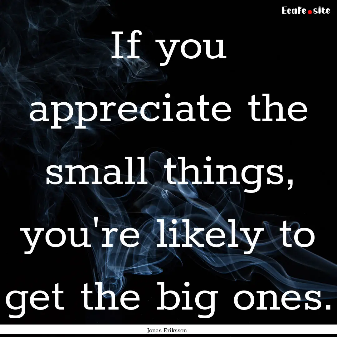 If you appreciate the small things, you're.... : Quote by Jonas Eriksson