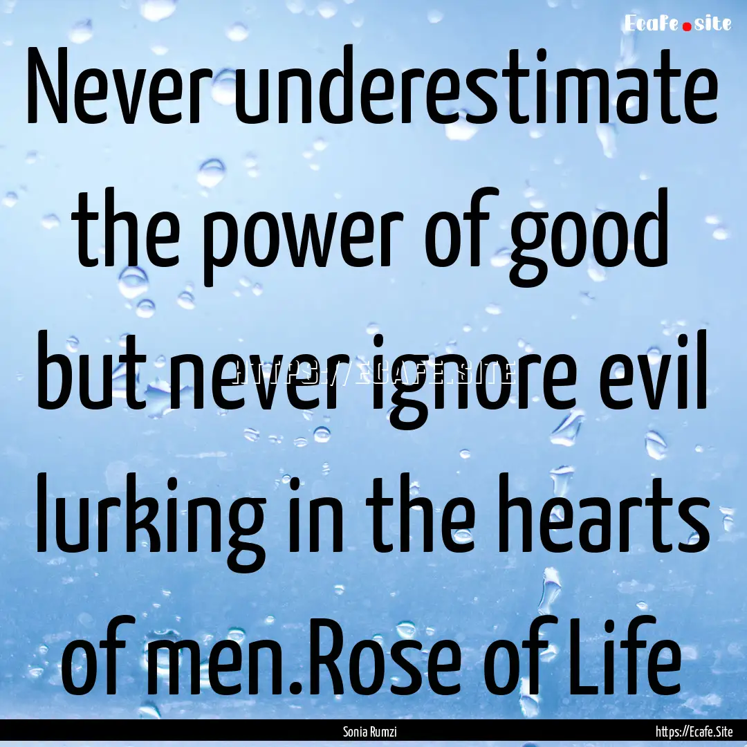 Never underestimate the power of good but.... : Quote by Sonia Rumzi