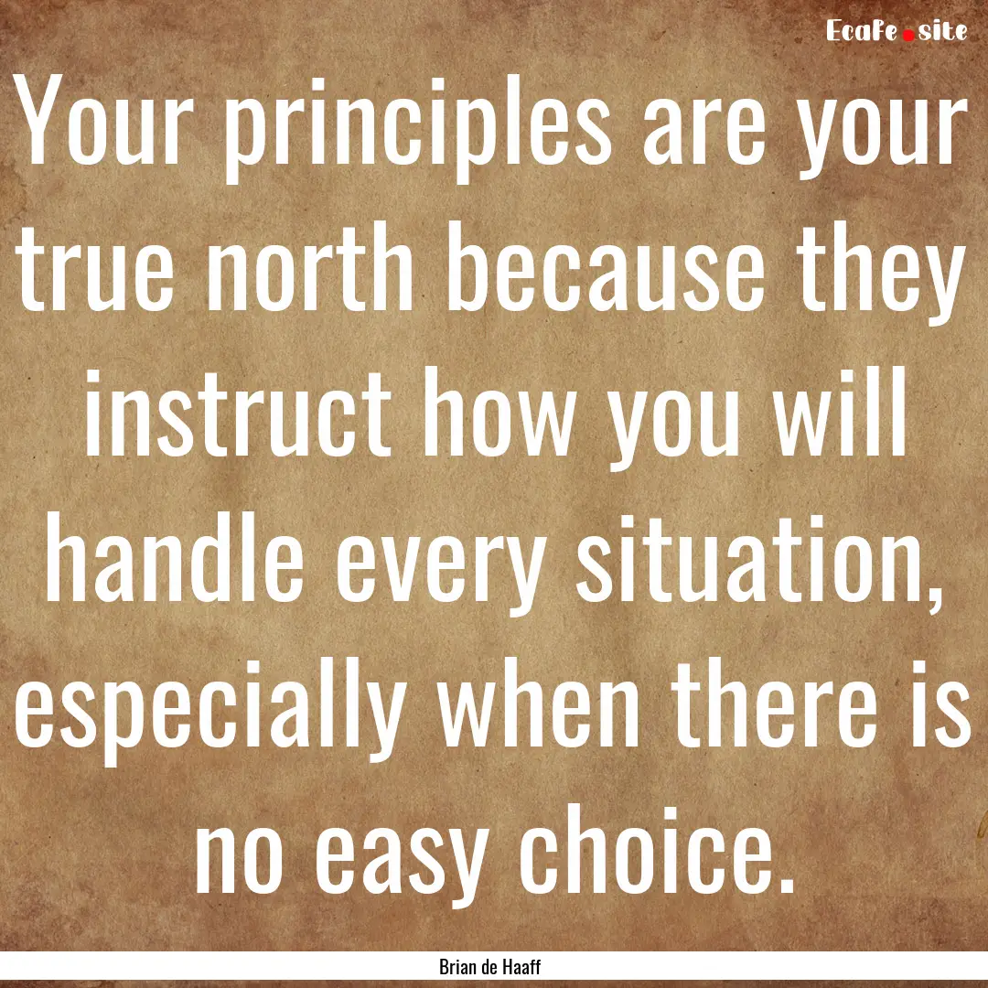 Your principles are your true north because.... : Quote by Brian de Haaff