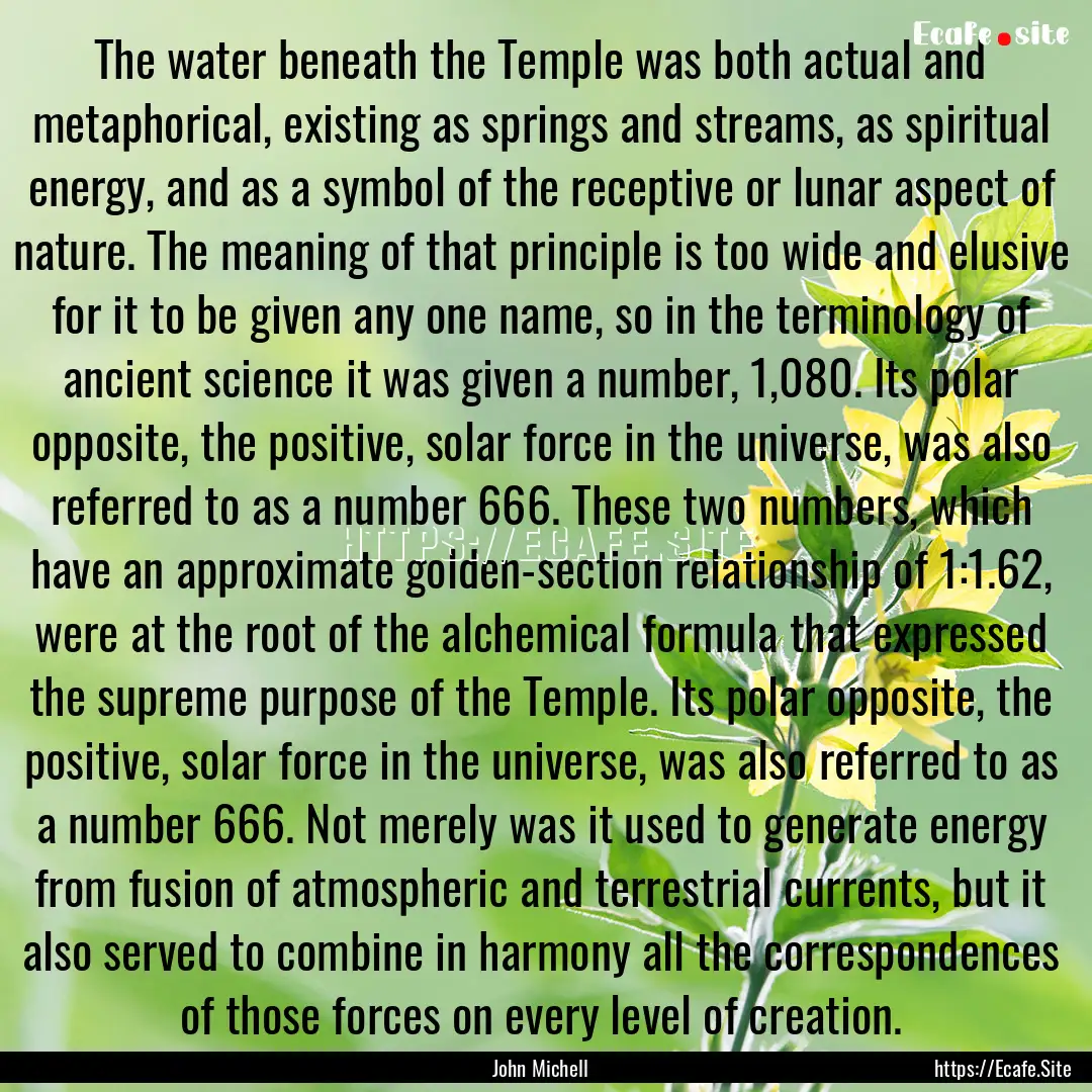 The water beneath the Temple was both actual.... : Quote by John Michell