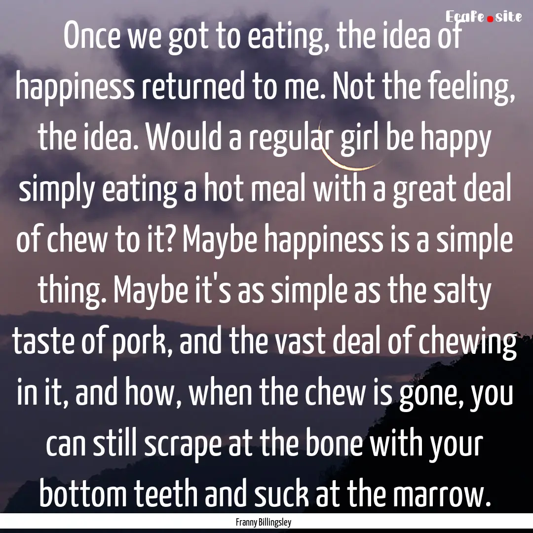 Once we got to eating, the idea of happiness.... : Quote by Franny Billingsley