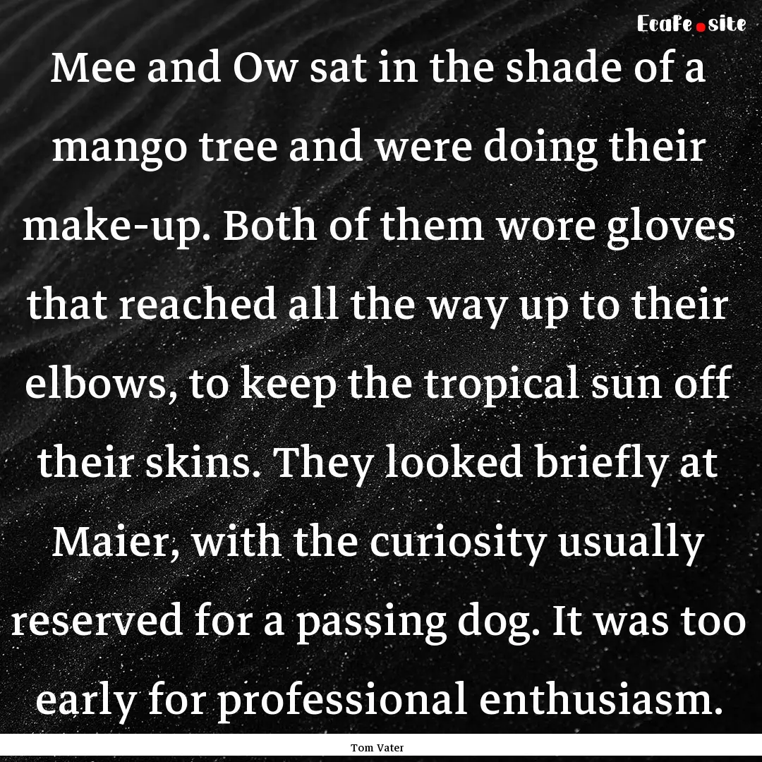 Mee and Ow sat in the shade of a mango tree.... : Quote by Tom Vater