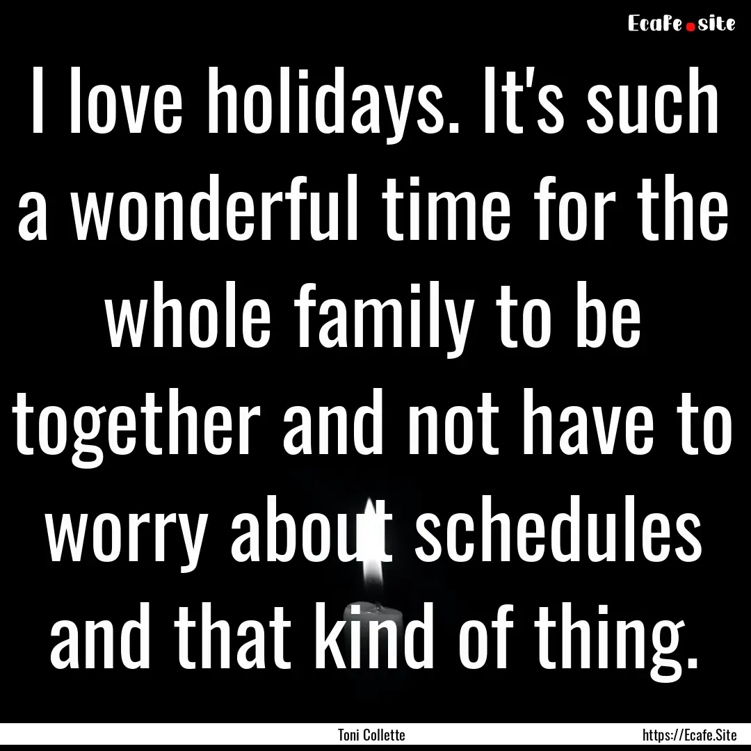 I love holidays. It's such a wonderful time.... : Quote by Toni Collette