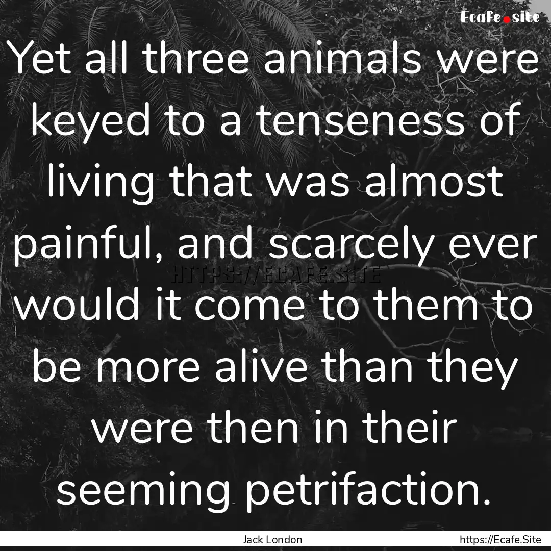 Yet all three animals were keyed to a tenseness.... : Quote by Jack London