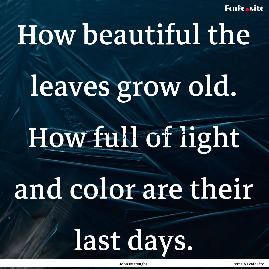 How beautiful the leaves grow old. How full.... : Quote by John Burroughs