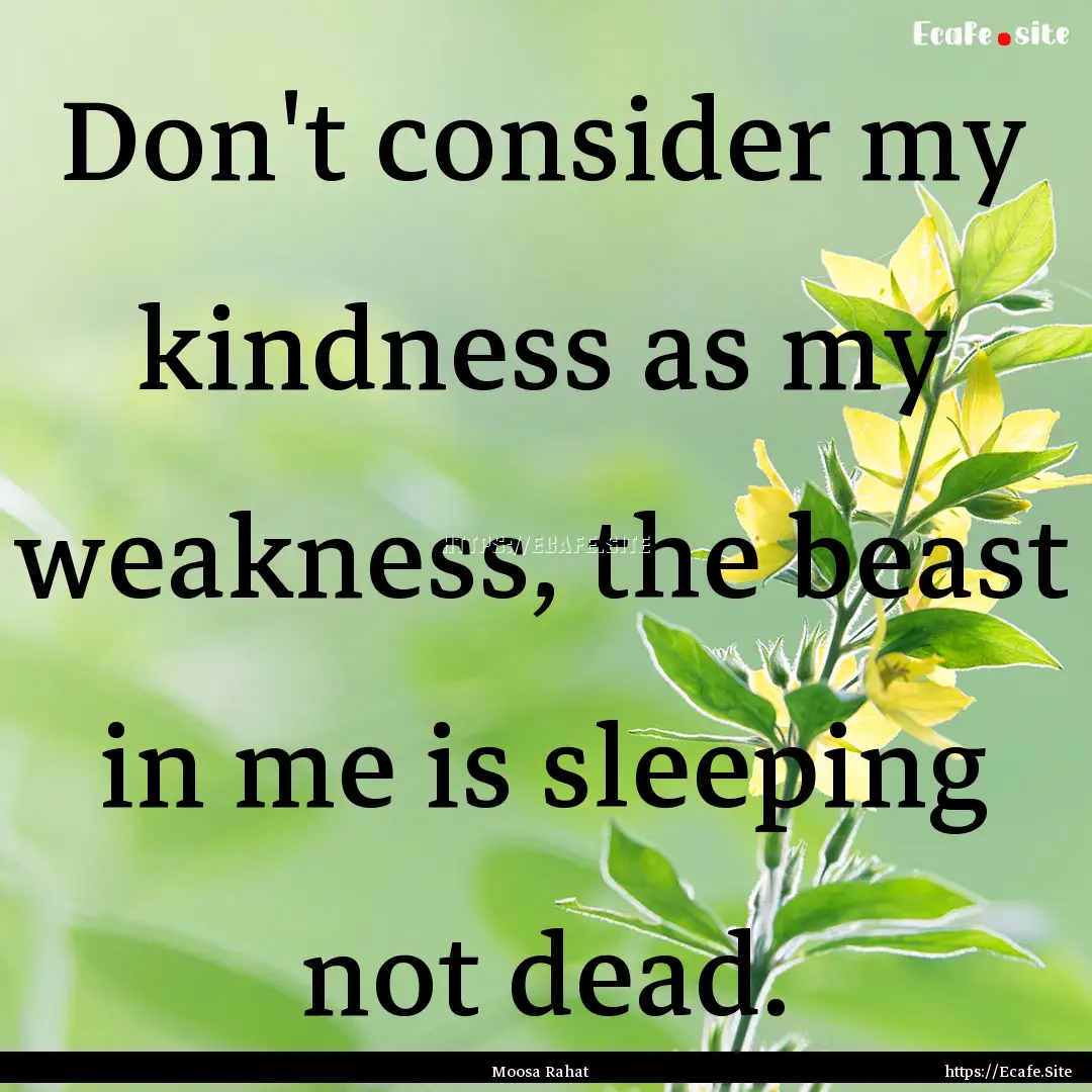 Don't consider my kindness as my weakness,.... : Quote by Moosa Rahat