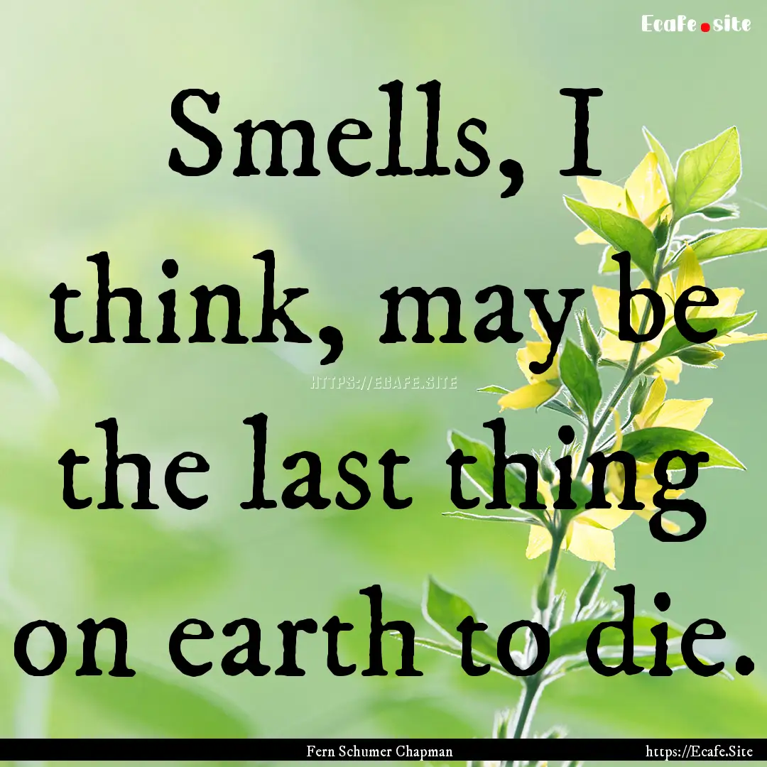 Smells, I think, may be the last thing on.... : Quote by Fern Schumer Chapman