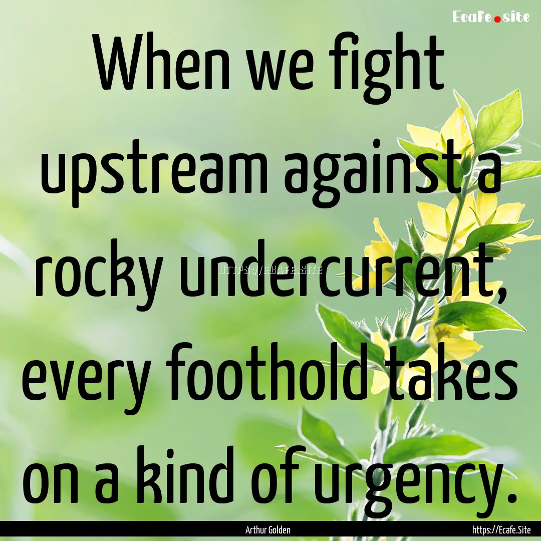 When we fight upstream against a rocky undercurrent,.... : Quote by Arthur Golden