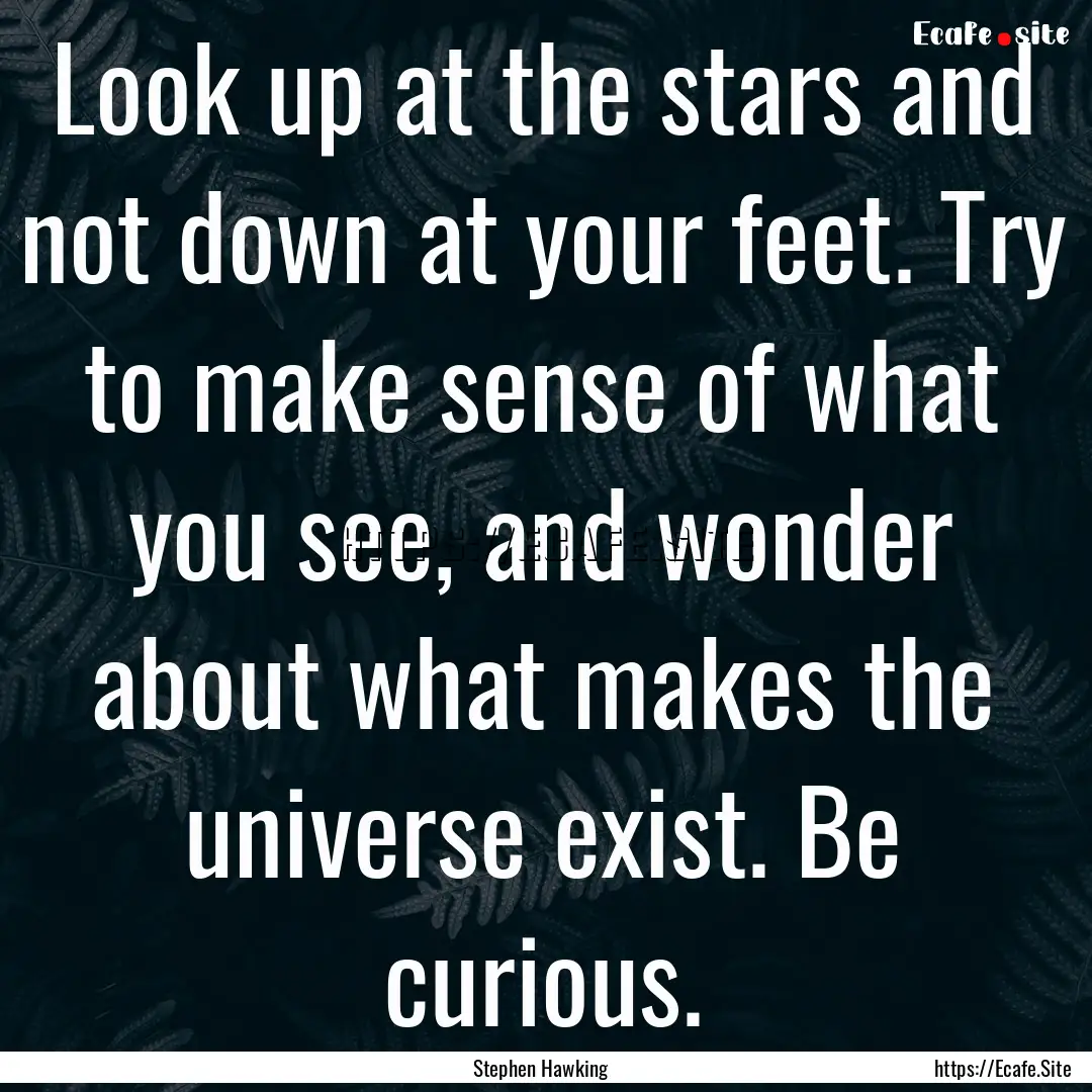 Look up at the stars and not down at your.... : Quote by Stephen Hawking