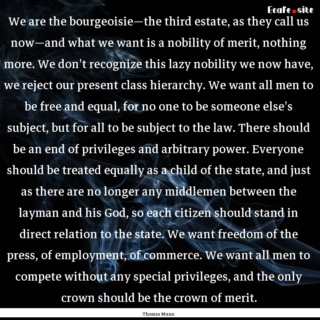 We are the bourgeoisie—the third estate,.... : Quote by Thomas Mann