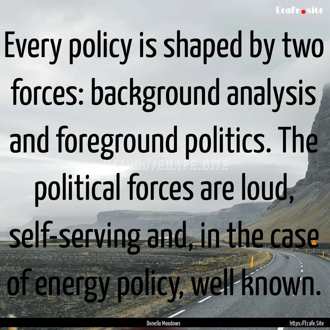 Every policy is shaped by two forces: background.... : Quote by Donella Meadows