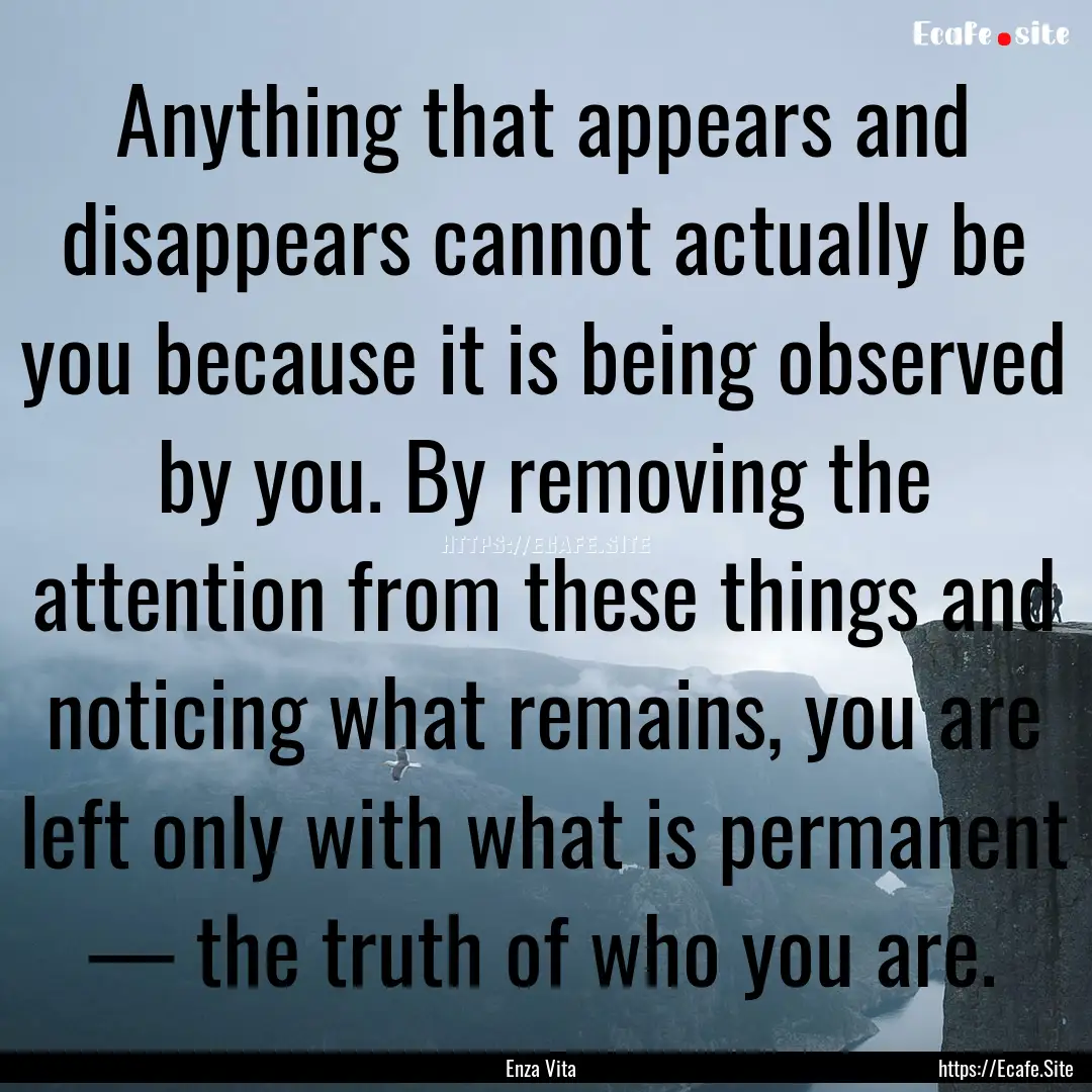 Anything that appears and disappears cannot.... : Quote by Enza Vita