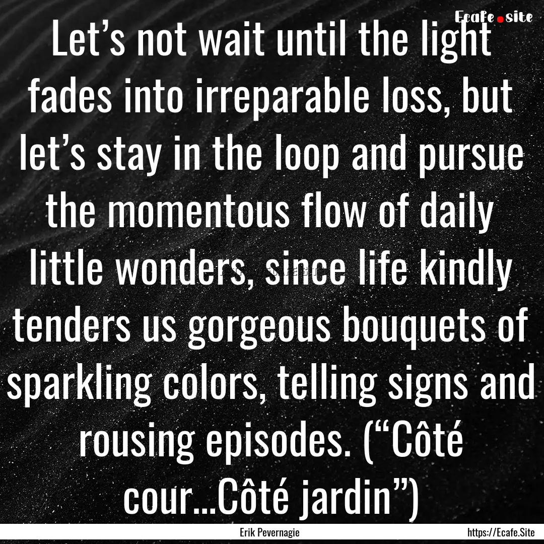 Let’s not wait until the light fades into.... : Quote by Erik Pevernagie