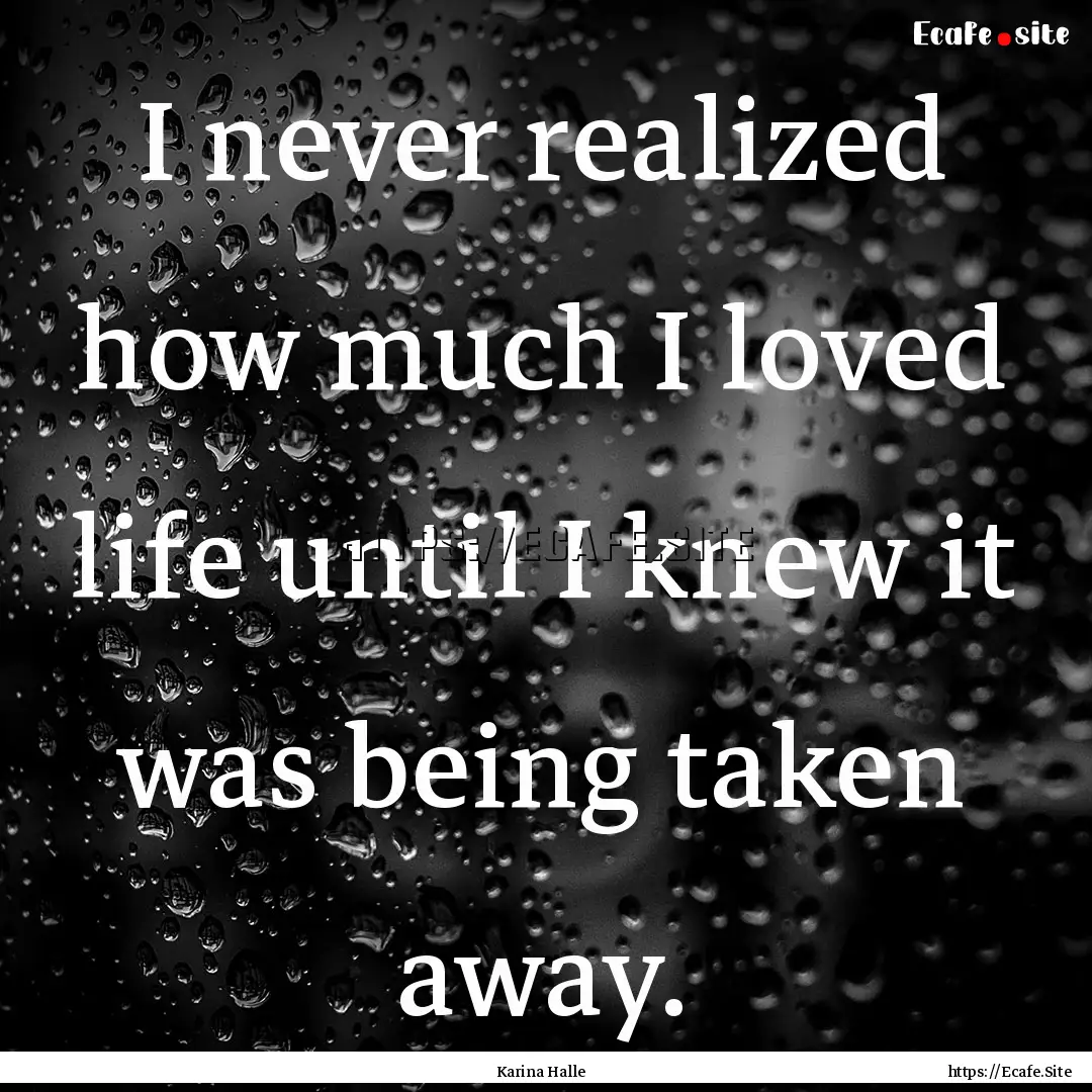 I never realized how much I loved life until.... : Quote by Karina Halle