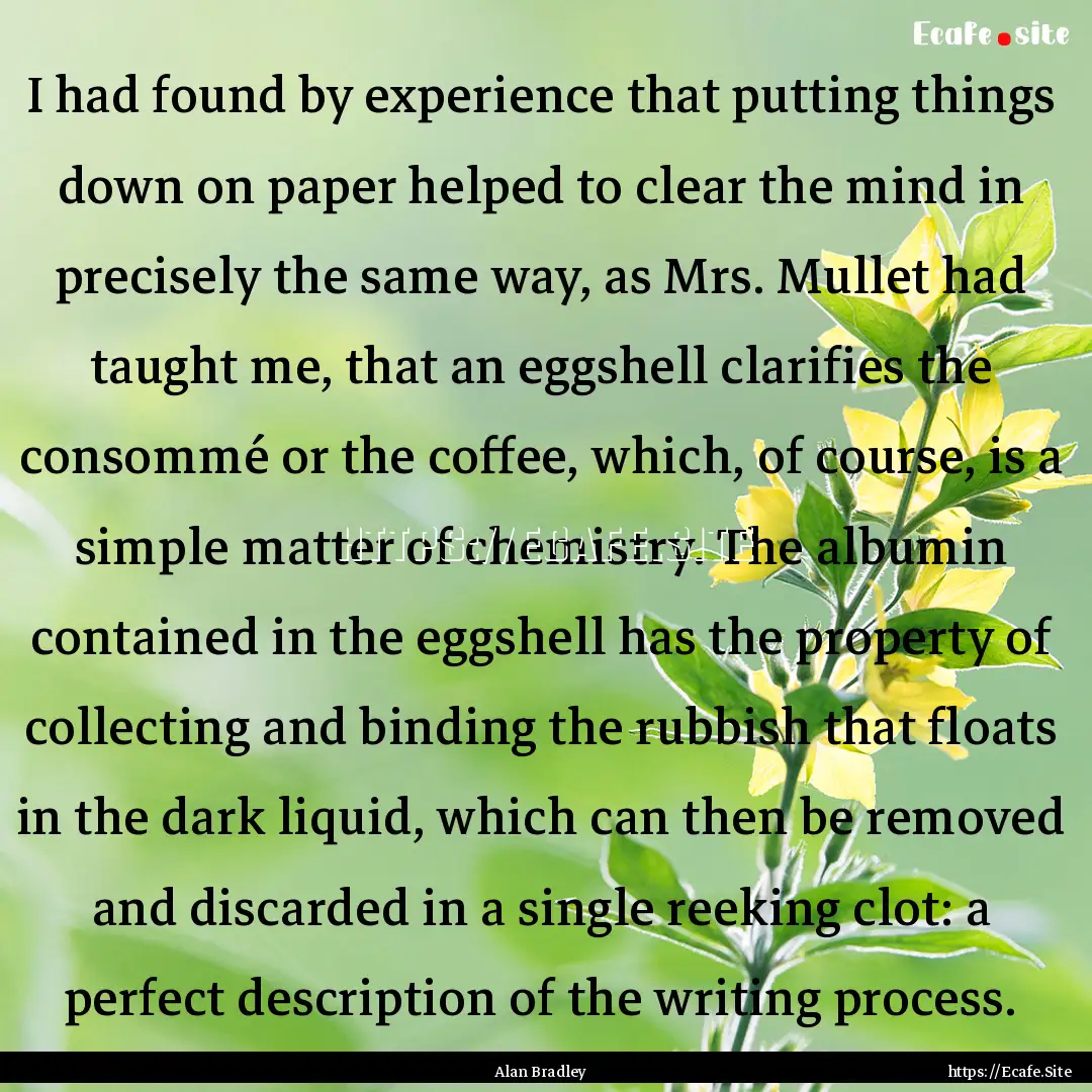 I had found by experience that putting things.... : Quote by Alan Bradley