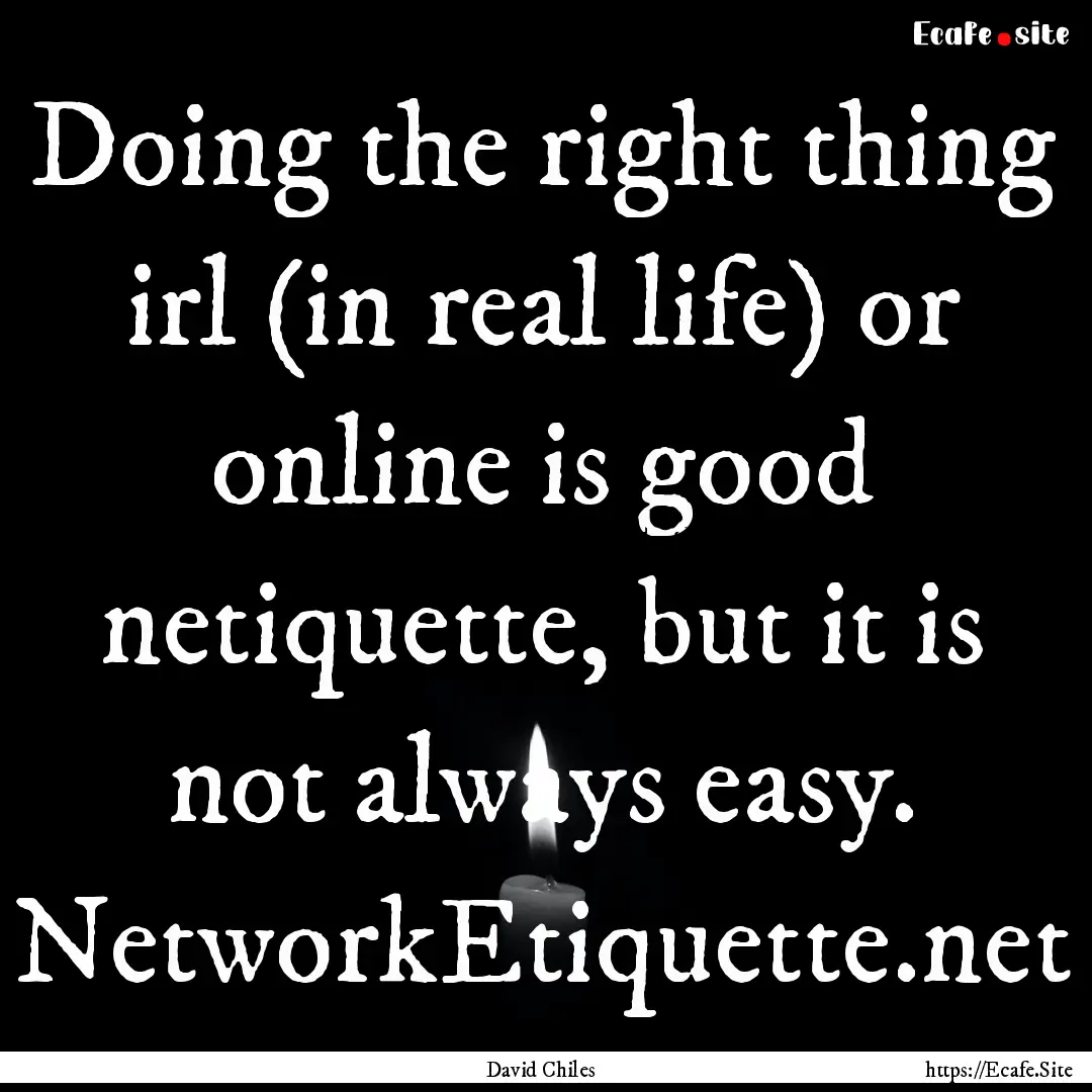 Doing the right thing irl (in real life).... : Quote by David Chiles