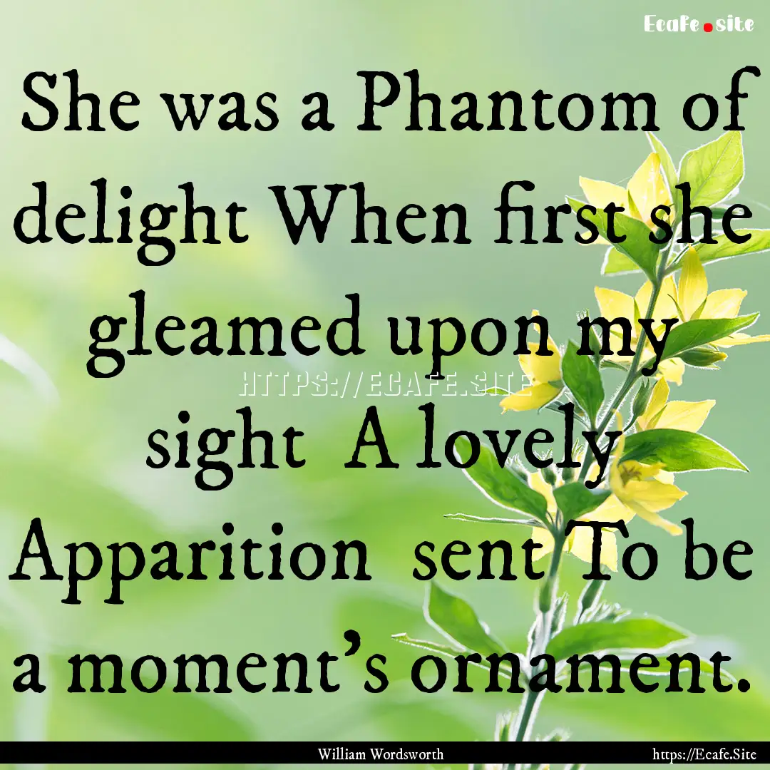 She was a Phantom of delight When first she.... : Quote by William Wordsworth