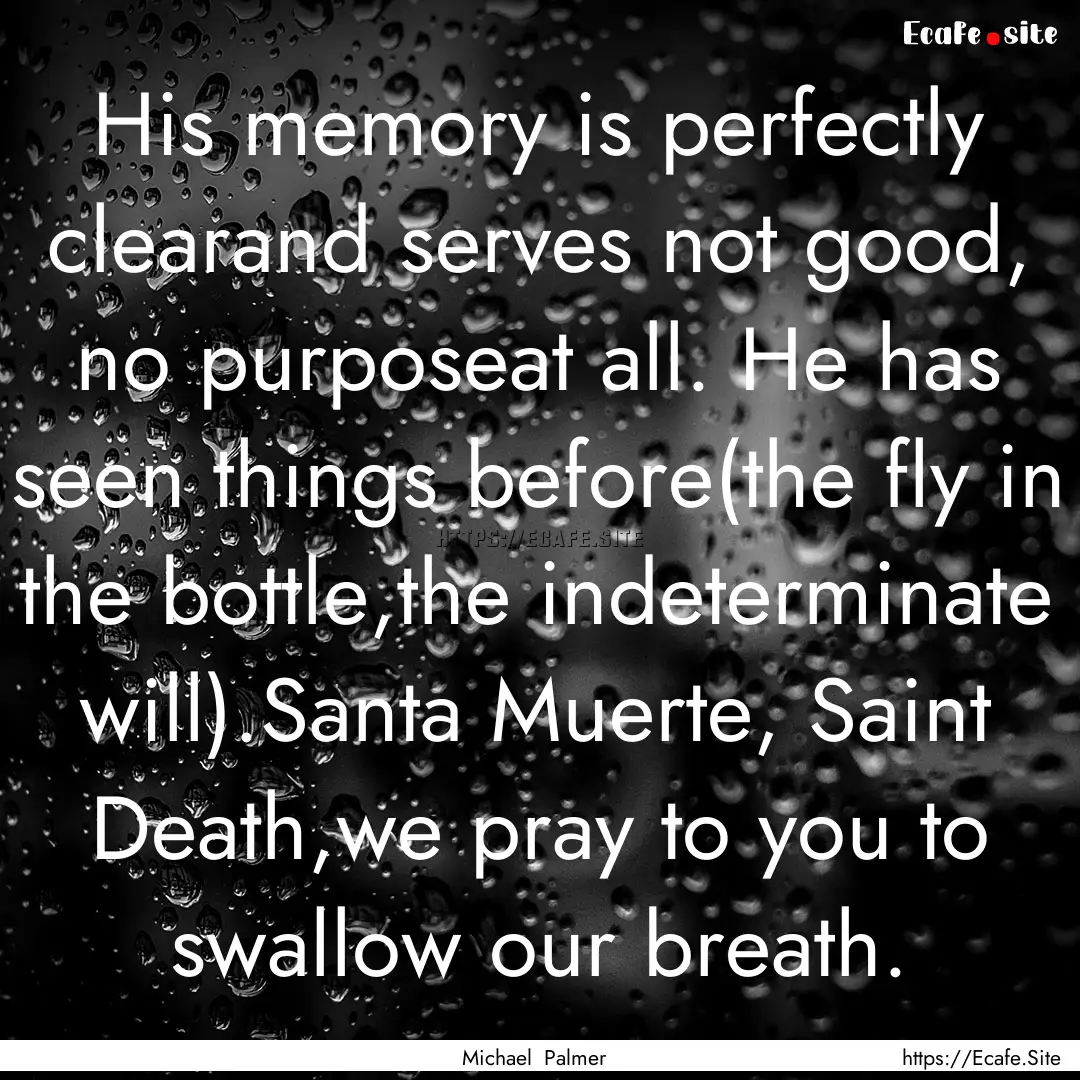 His memory is perfectly clearand serves not.... : Quote by Michael Palmer