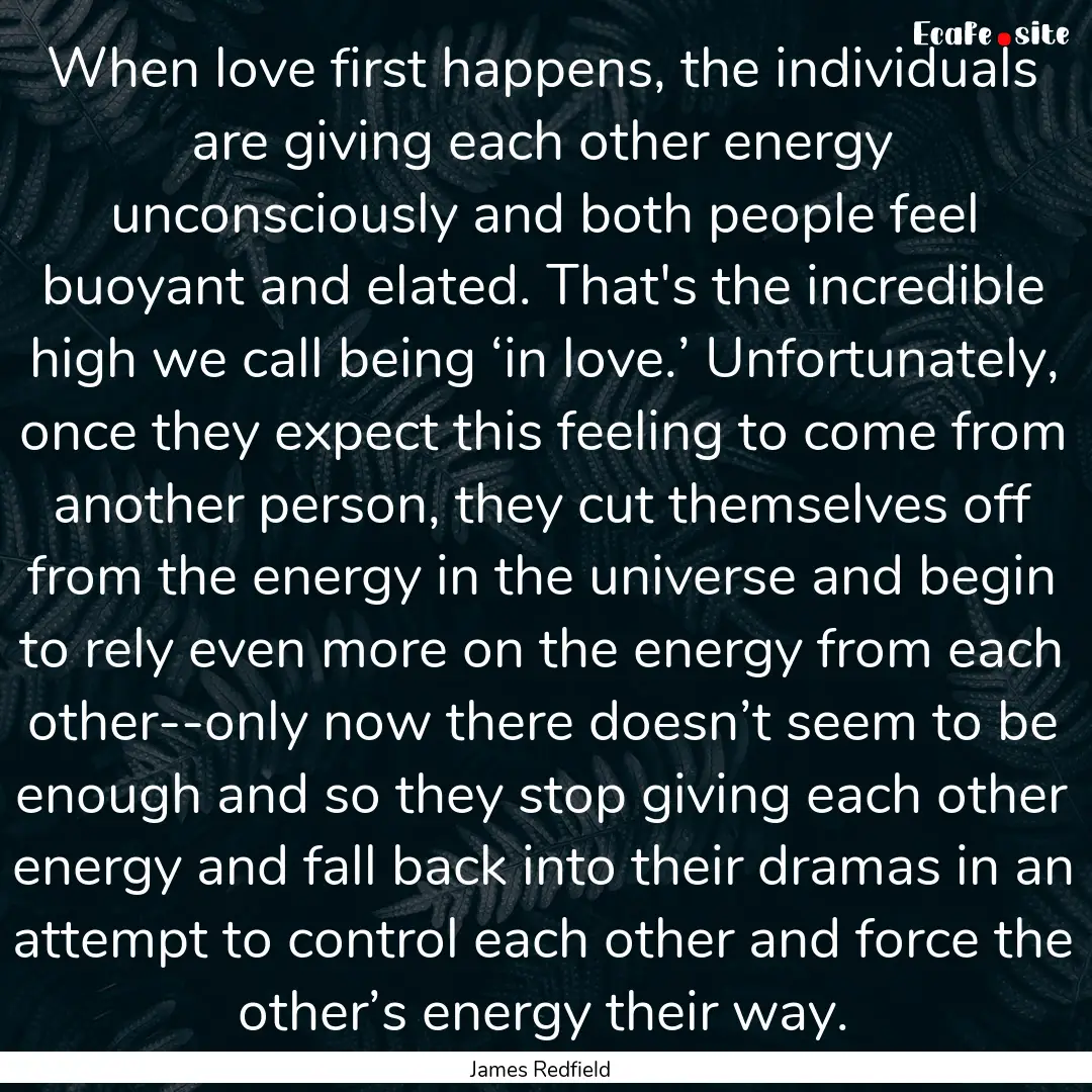 When love first happens, the individuals.... : Quote by James Redfield