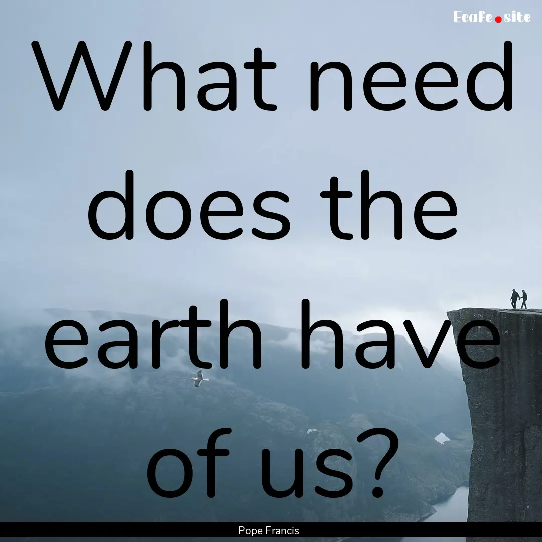 What need does the earth have of us? : Quote by Pope Francis