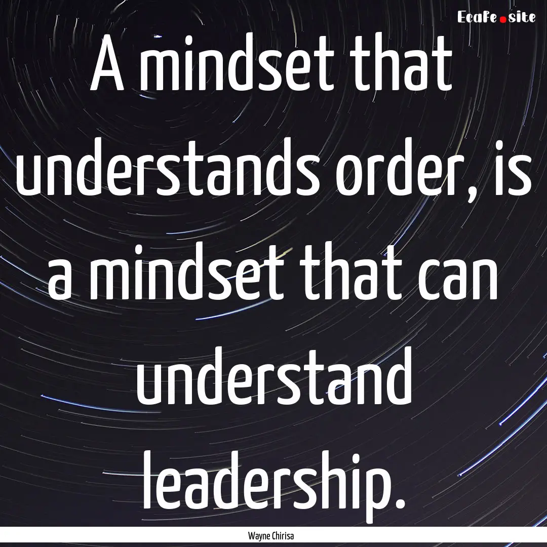 A mindset that understands order, is a mindset.... : Quote by Wayne Chirisa