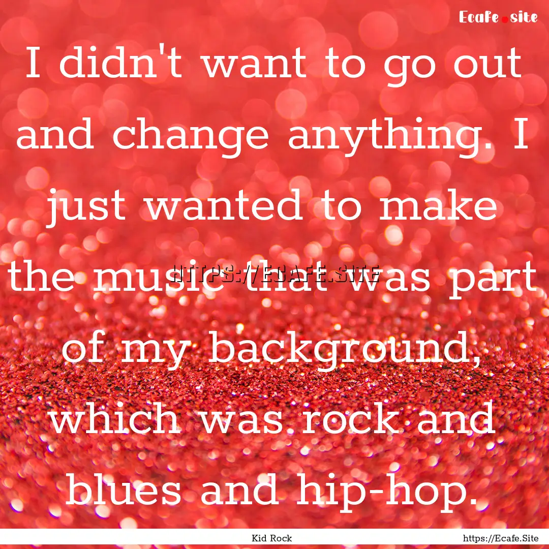 I didn't want to go out and change anything..... : Quote by Kid Rock