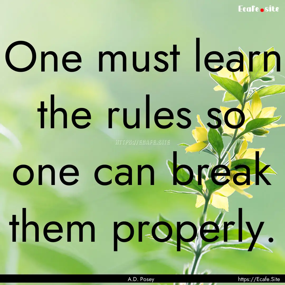 One must learn the rules so one can break.... : Quote by A.D. Posey