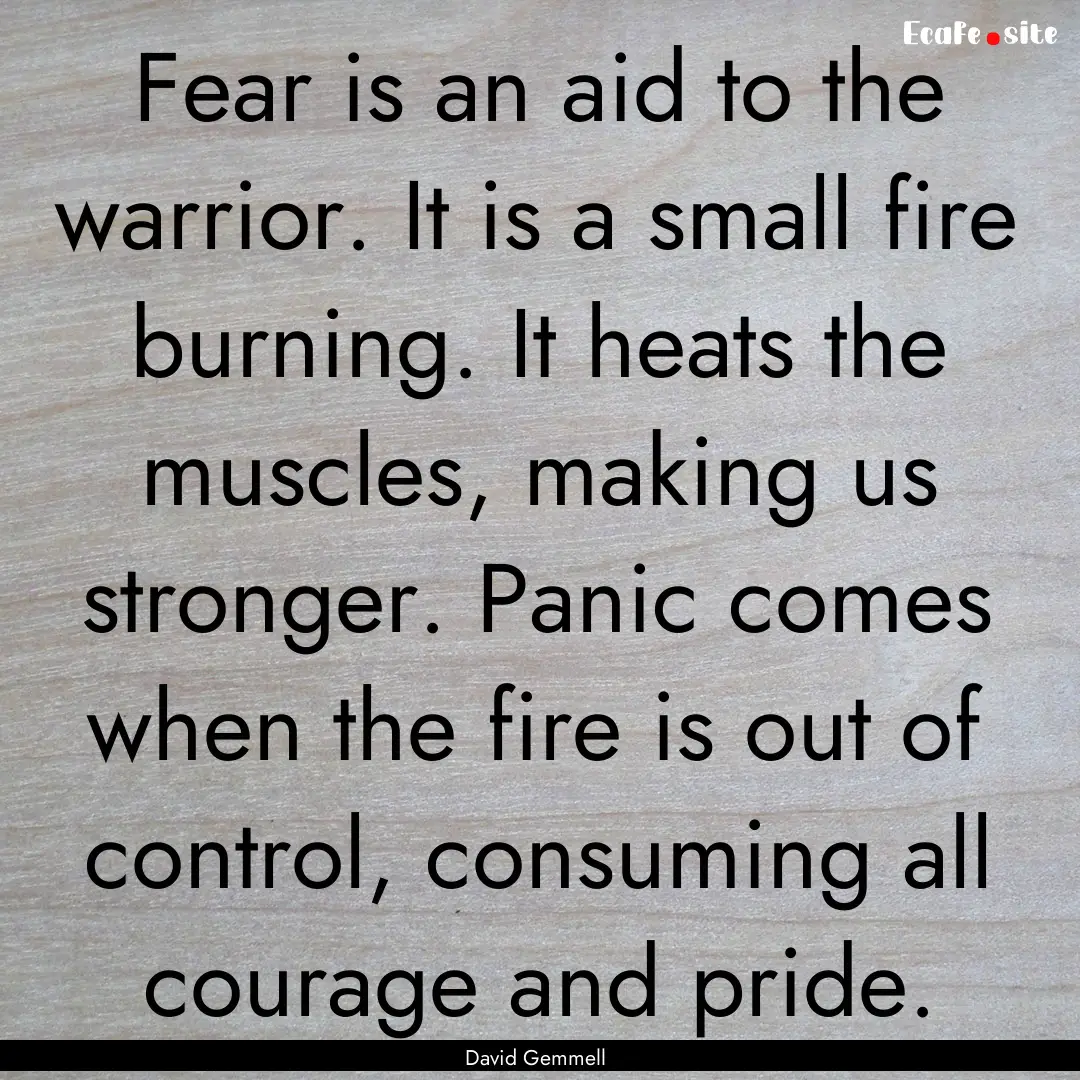 Fear is an aid to the warrior. It is a small.... : Quote by David Gemmell