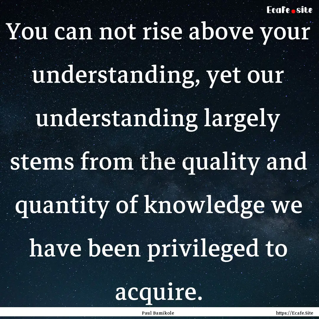 You can not rise above your understanding,.... : Quote by Paul Bamikole