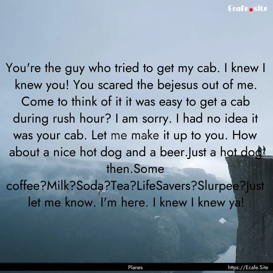 You're the guy who tried to get my cab. I.... : Quote by Planes