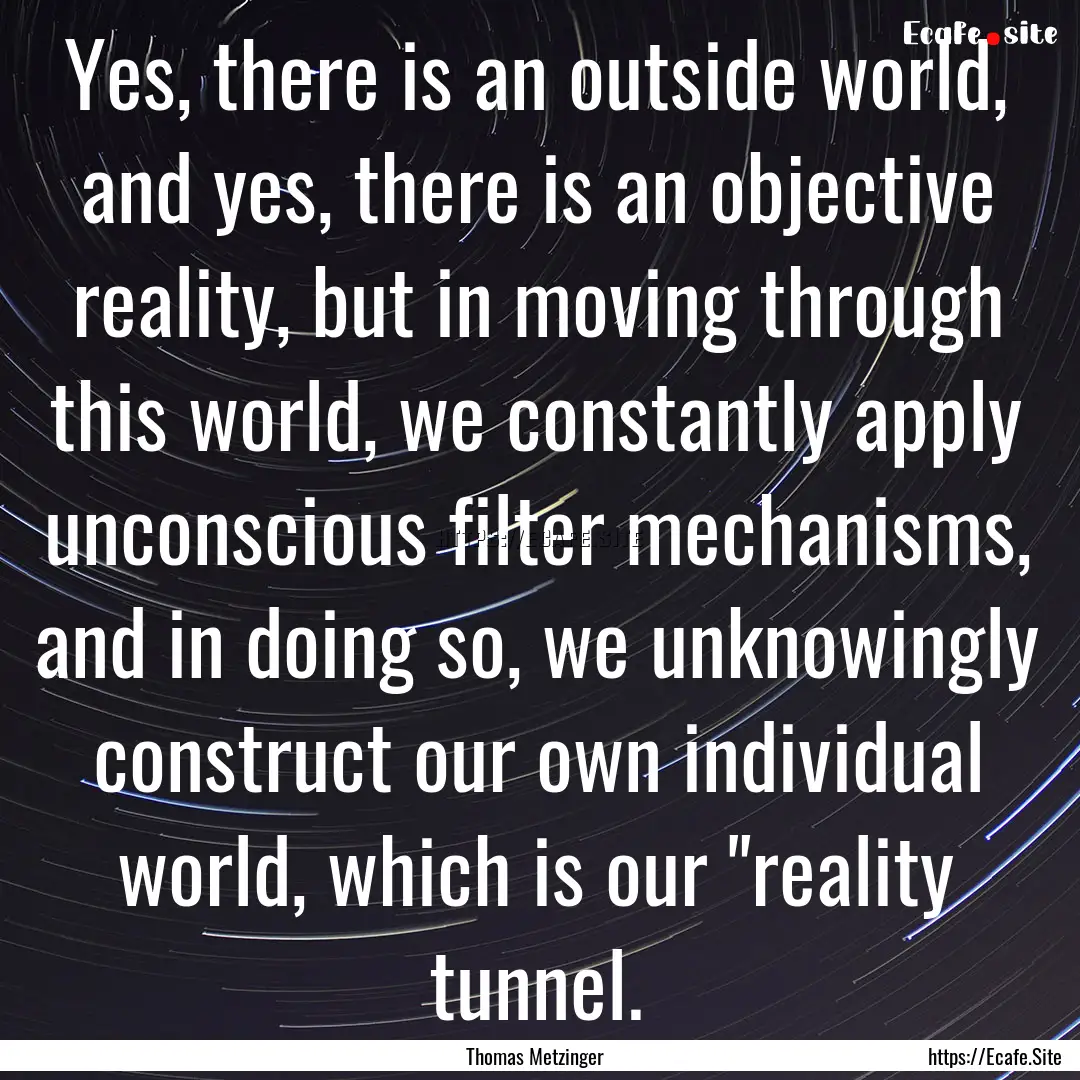 Yes, there is an outside world, and yes,.... : Quote by Thomas Metzinger