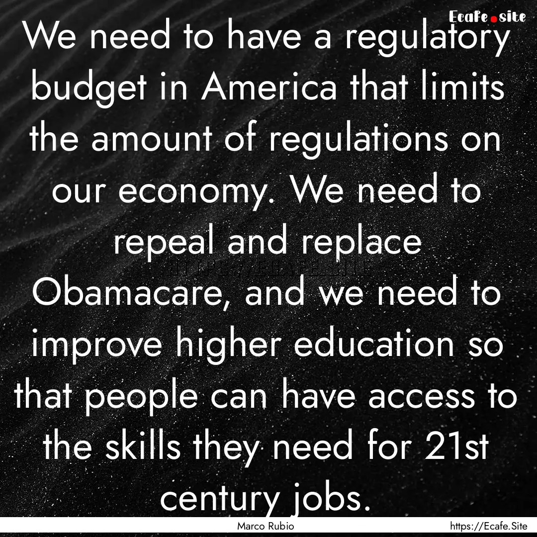 We need to have a regulatory budget in America.... : Quote by Marco Rubio