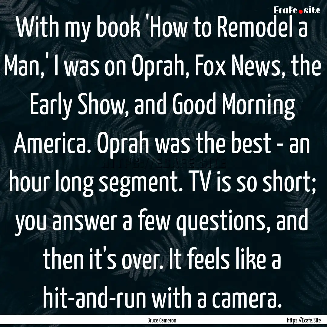 With my book 'How to Remodel a Man,' I was.... : Quote by Bruce Cameron