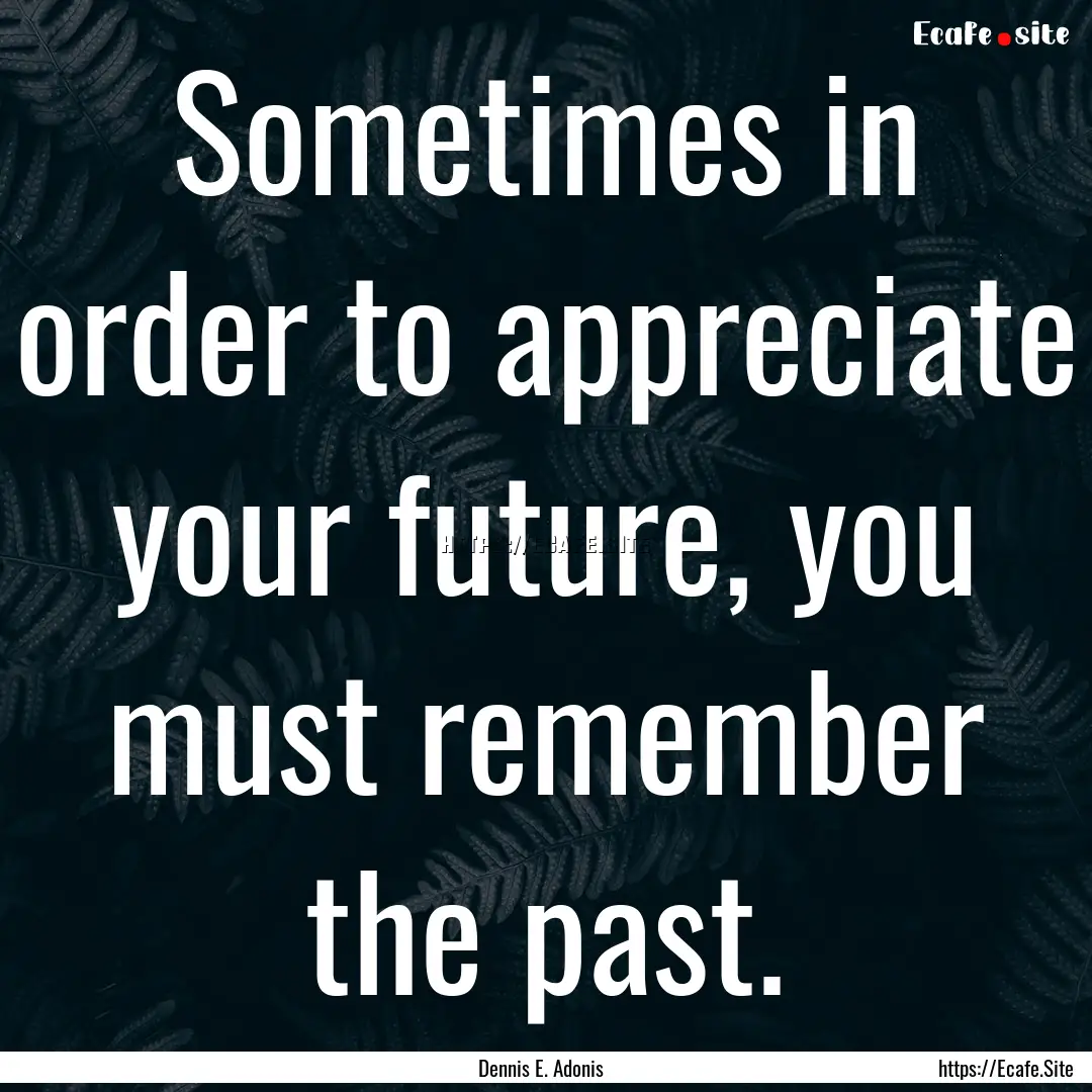 Sometimes in order to appreciate your future,.... : Quote by Dennis E. Adonis