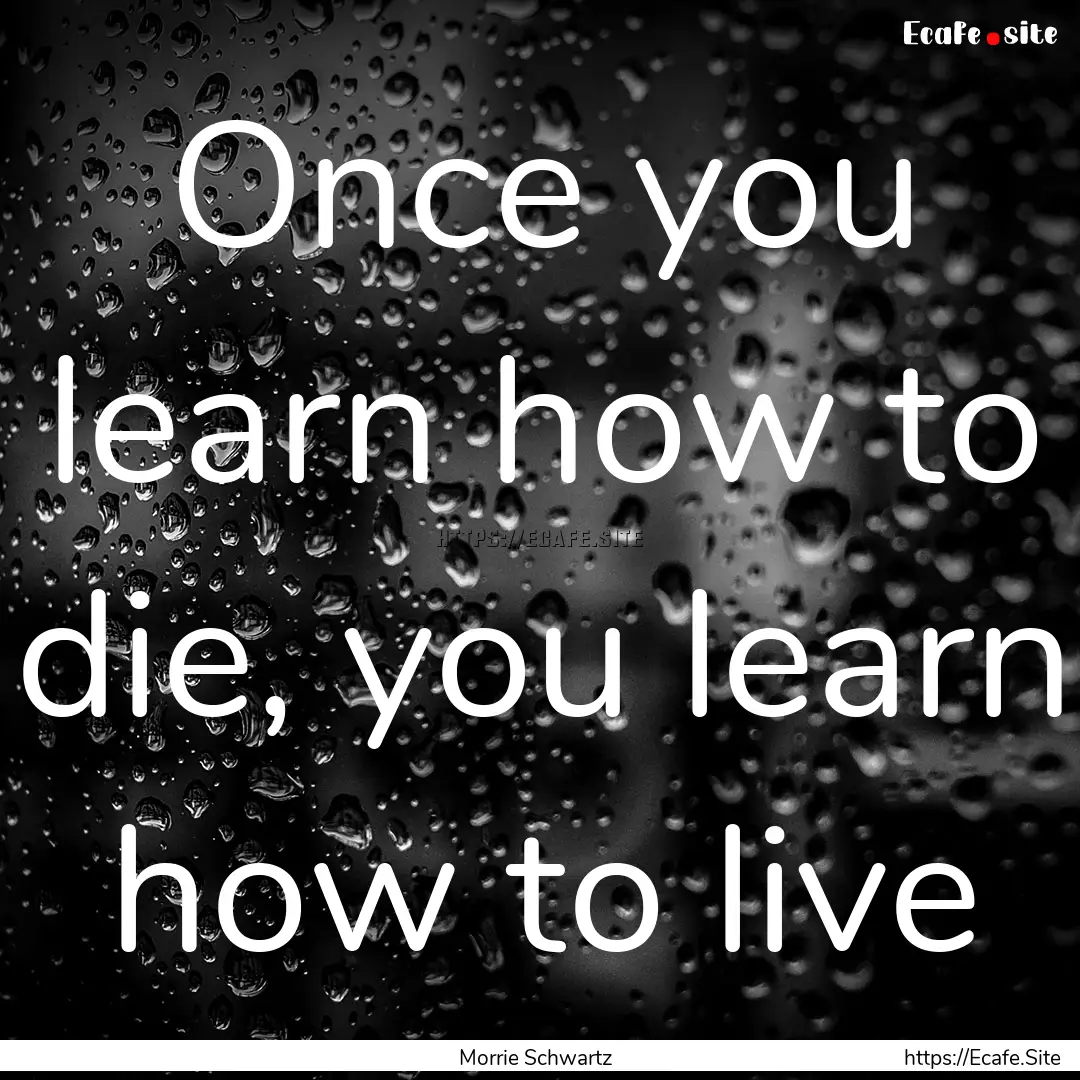 Once you learn how to die, you learn how.... : Quote by Morrie Schwartz