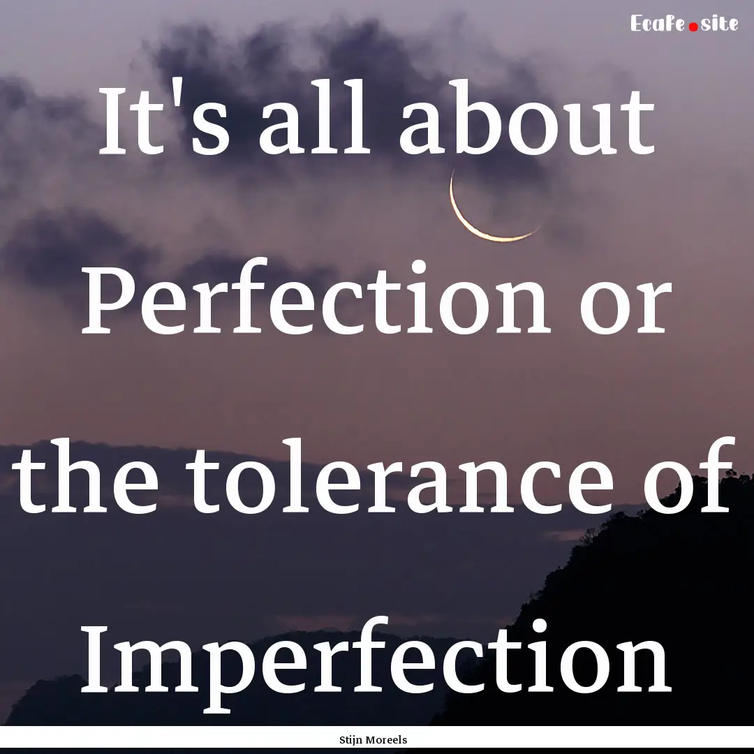 It's all about Perfection or the tolerance.... : Quote by Stijn Moreels