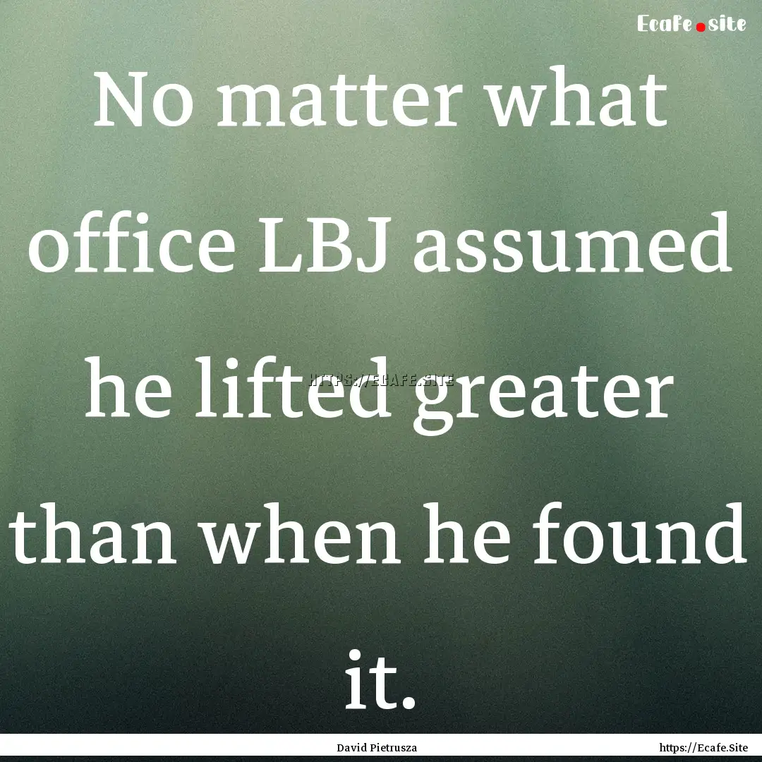 No matter what office LBJ assumed he lifted.... : Quote by David Pietrusza