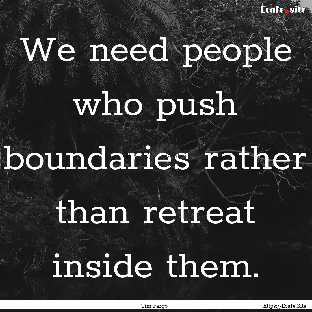 We need people who push boundaries rather.... : Quote by Tim Fargo