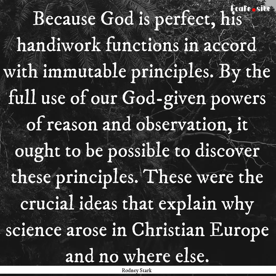 Because God is perfect, his handiwork functions.... : Quote by Rodney Stark