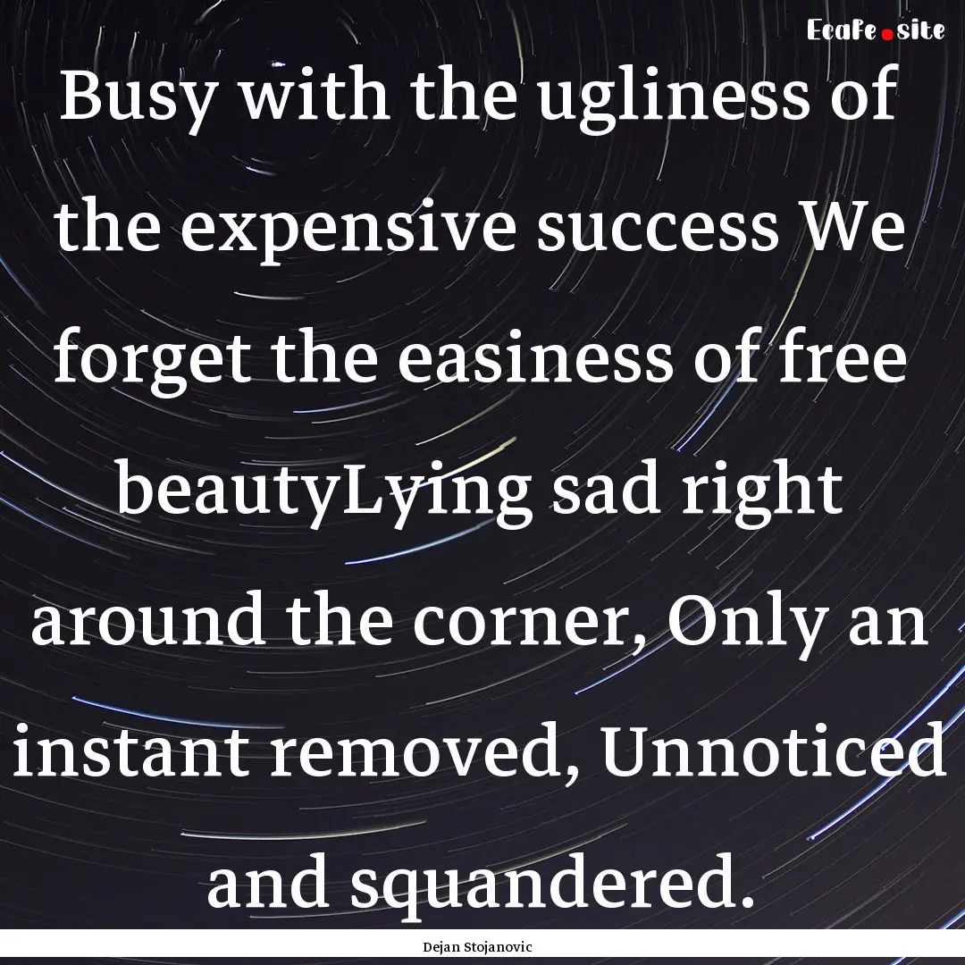 Busy with the ugliness of the expensive success.... : Quote by Dejan Stojanovic