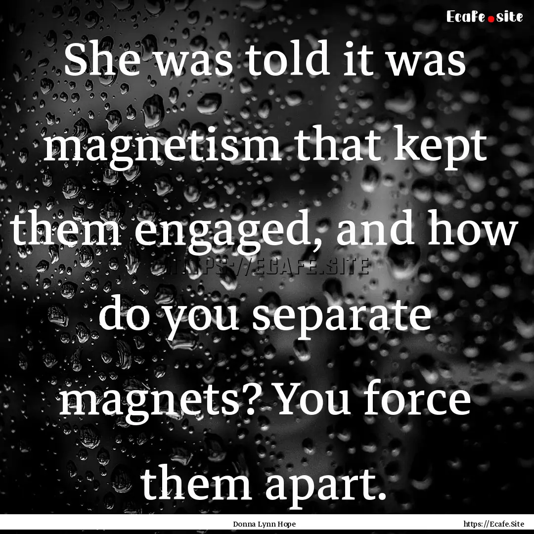 She was told it was magnetism that kept them.... : Quote by Donna Lynn Hope