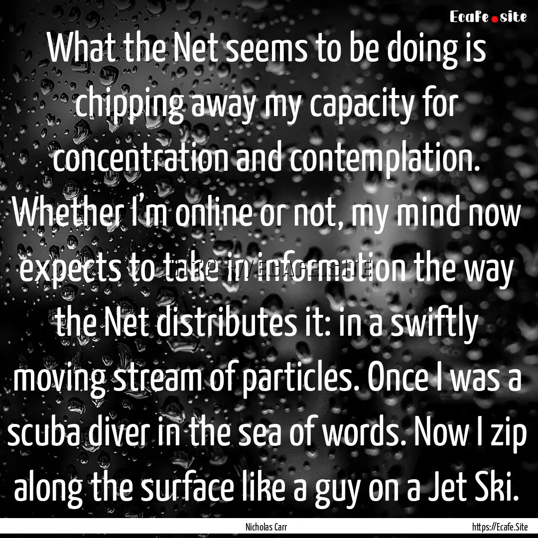 What the Net seems to be doing is chipping.... : Quote by Nicholas Carr