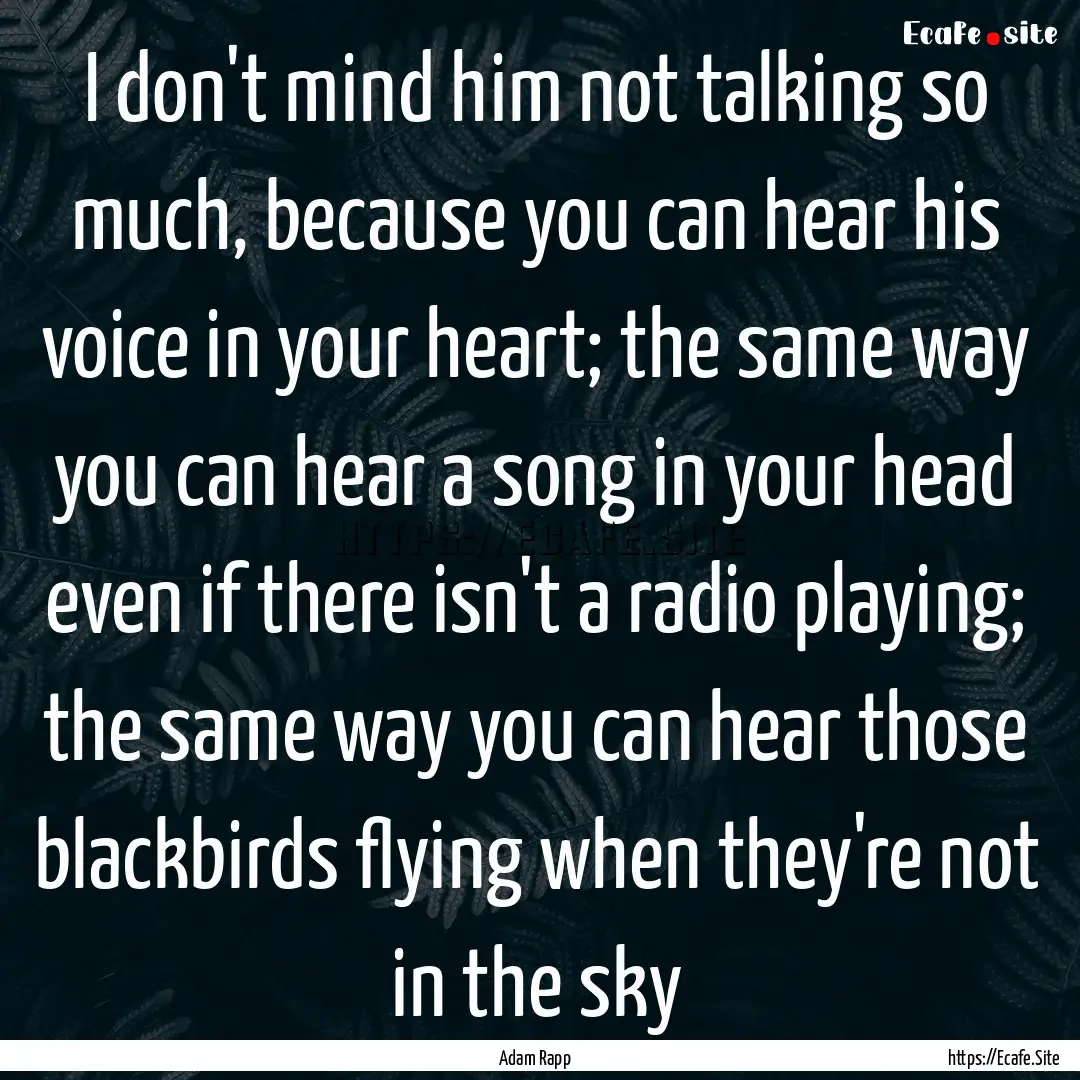 I don't mind him not talking so much, because.... : Quote by Adam Rapp