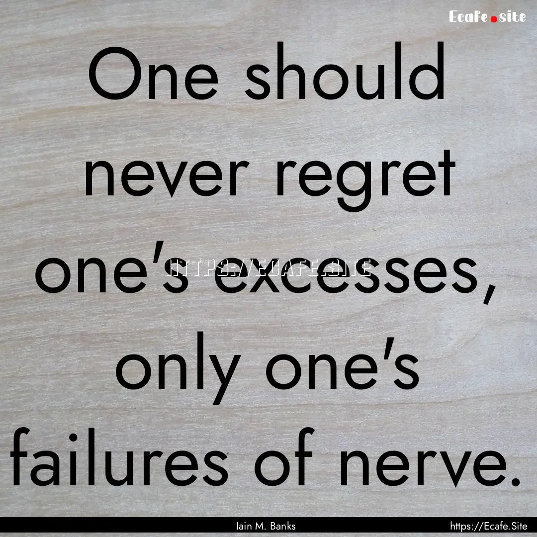 One should never regret one's excesses, only.... : Quote by Iain M. Banks