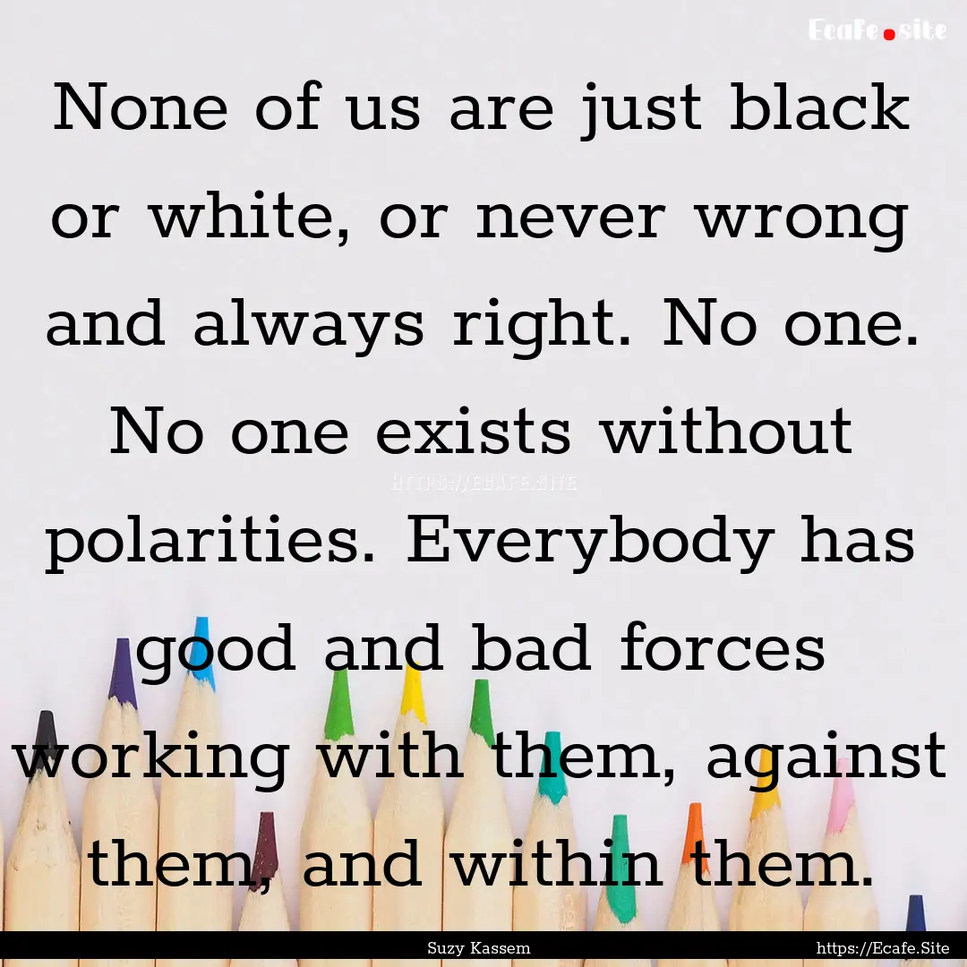 None of us are just black or white, or never.... : Quote by Suzy Kassem