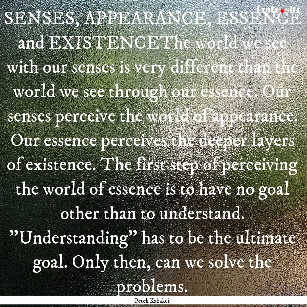 SENSES, APPEARANCE, ESSENCE and EXISTENCEThe.... : Quote by Petek Kabakci