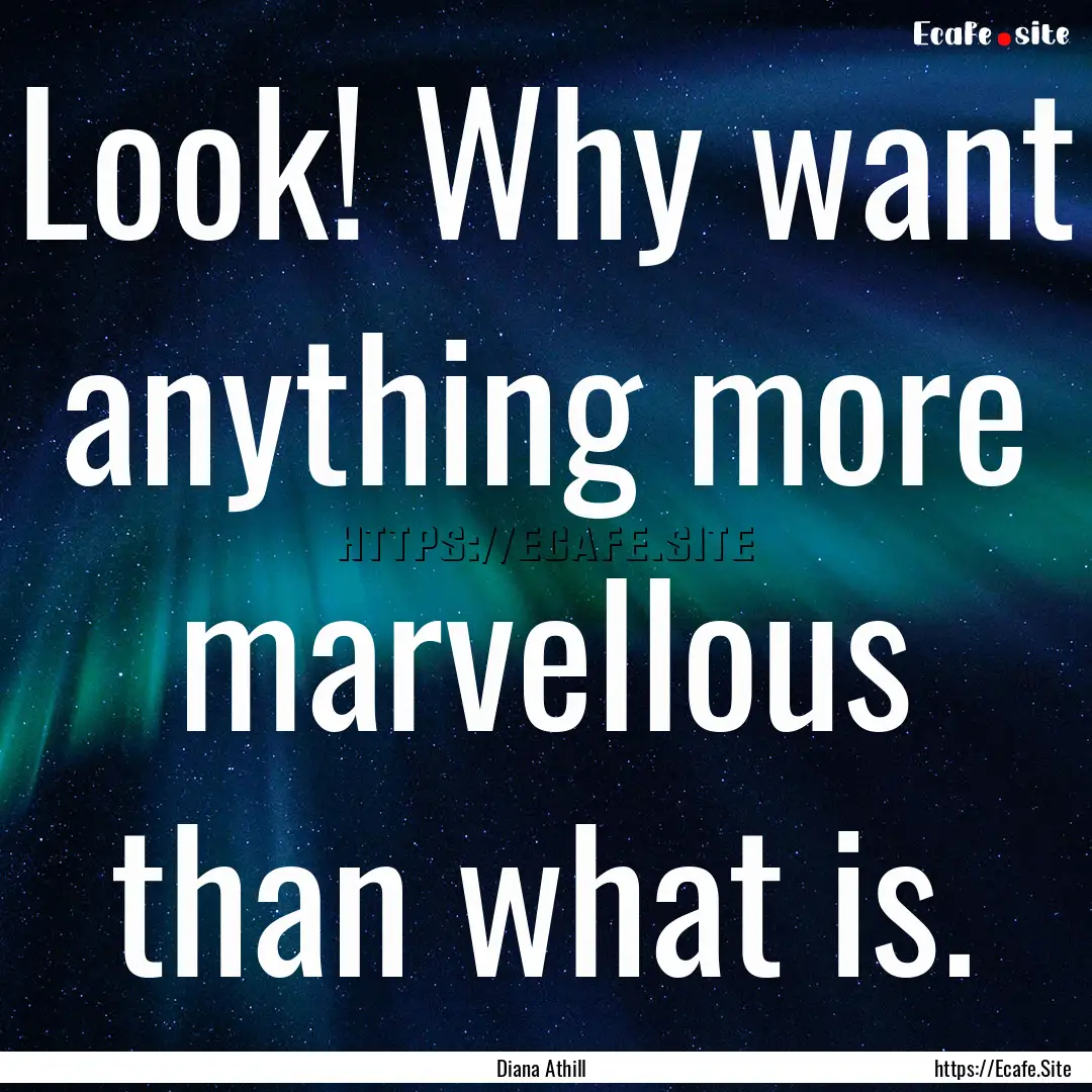 Look! Why want anything more marvellous than.... : Quote by Diana Athill