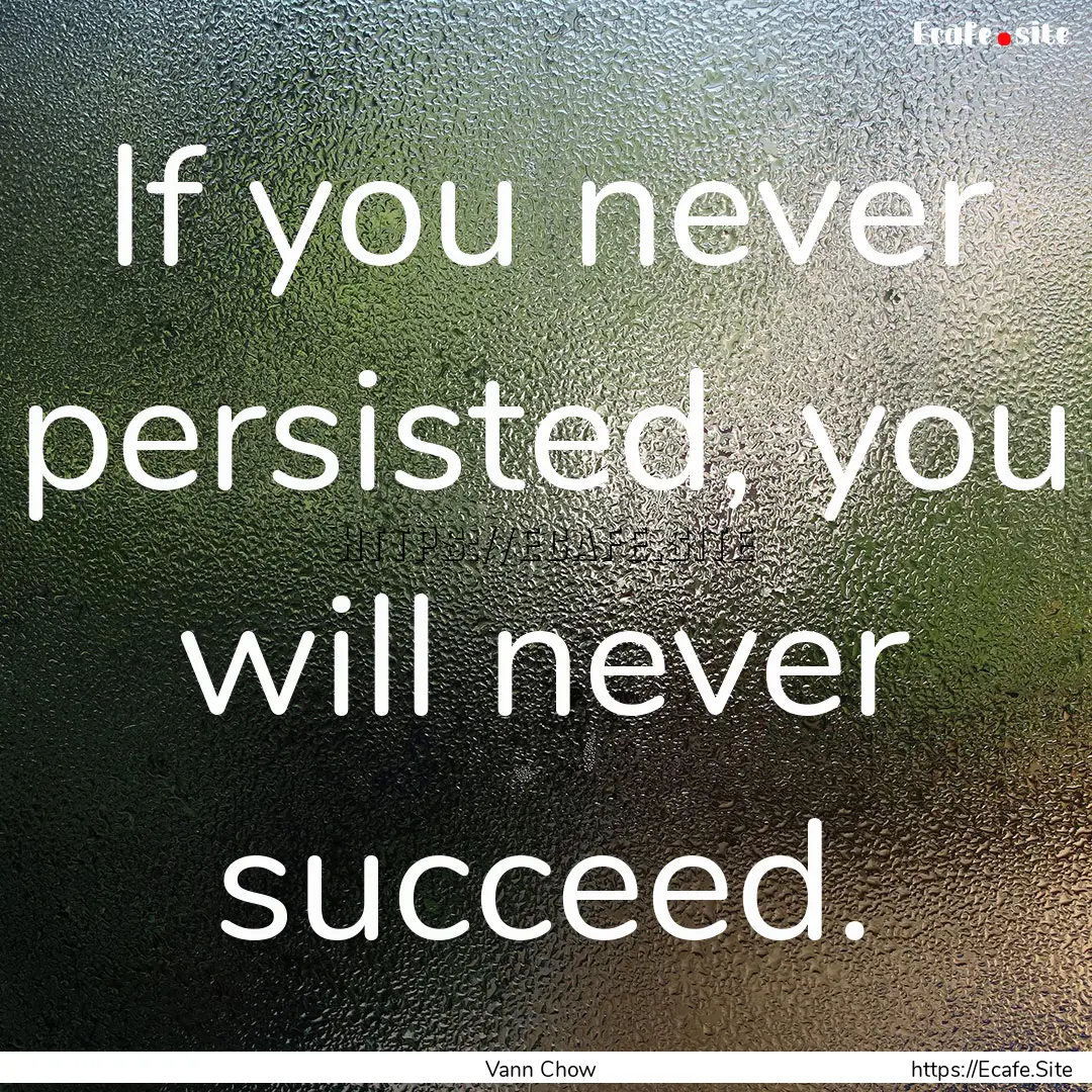 If you never persisted, you will never succeed..... : Quote by Vann Chow