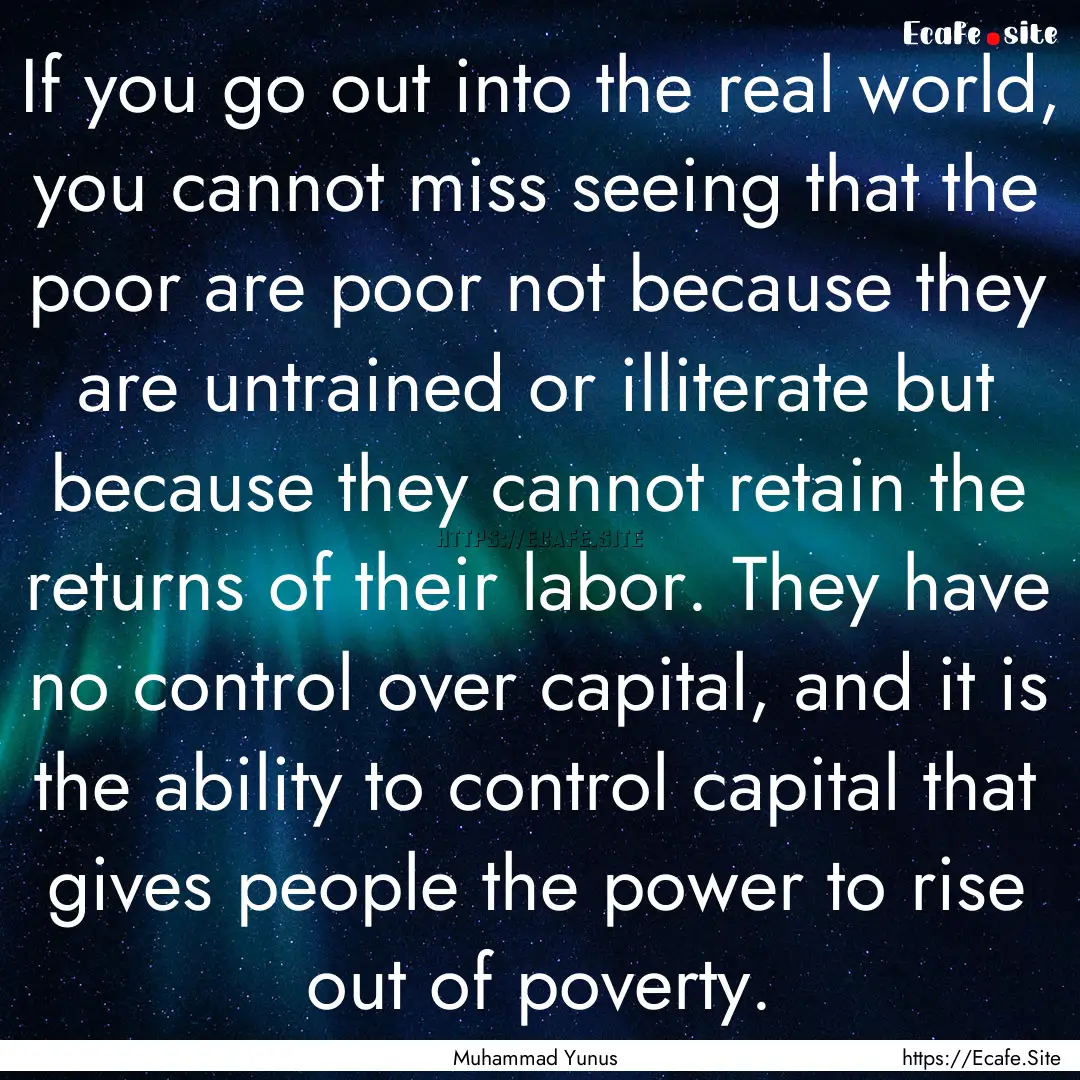 If you go out into the real world, you cannot.... : Quote by Muhammad Yunus